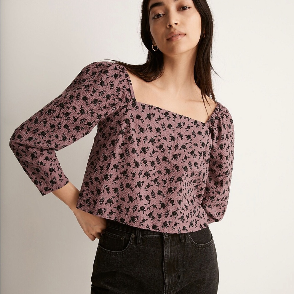 Madewell Seersucker Square Floral Top NWT size Small